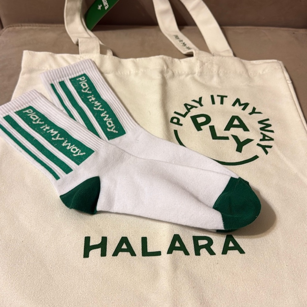 NWT Halara tote and socks “Play it My Way”
